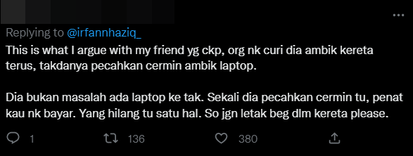 Netizens have shared similar experiences & urged others not to leave their belongings in their car's backseat. Image credit: Twitter