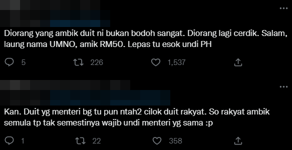 Others claim that just because the youths accepted the handouts, doesn't mean they would vote for BN. Image credit: Twitter