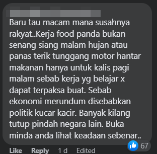 A netizen telling Rina to use her defeat to reflect on the hardships faced by ordinary Malaysians due to political infighting. Image credit: Facebook