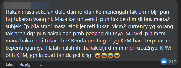 Netizens agree that Standard 3 students shouldn't be learning about the foreign exchange rates at their age. Image credit: Facebook