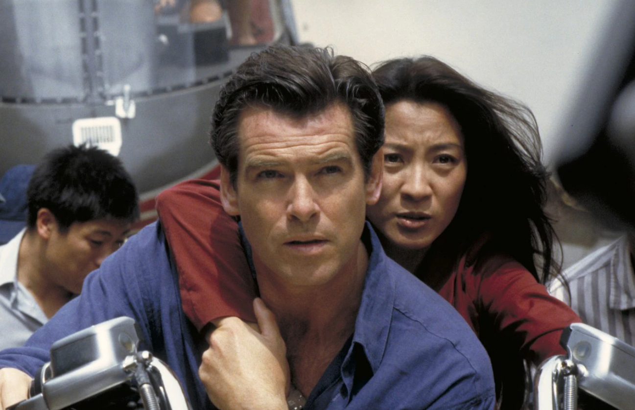 Michelle Yeoh opposite Pierce Brosnan in the 1997 Bond movie, Tomorrow Never Dies. Image credit: TCM