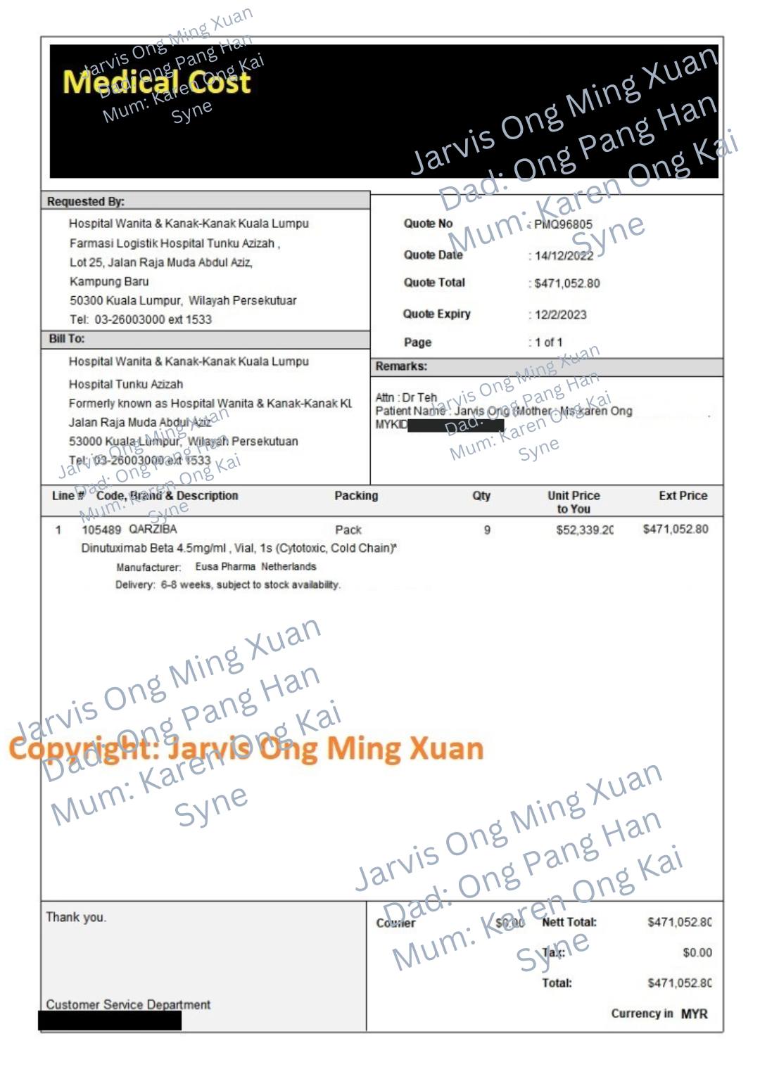 His family now needs RM47,1052.80 to afford his medication. Image credit: Karen Ong